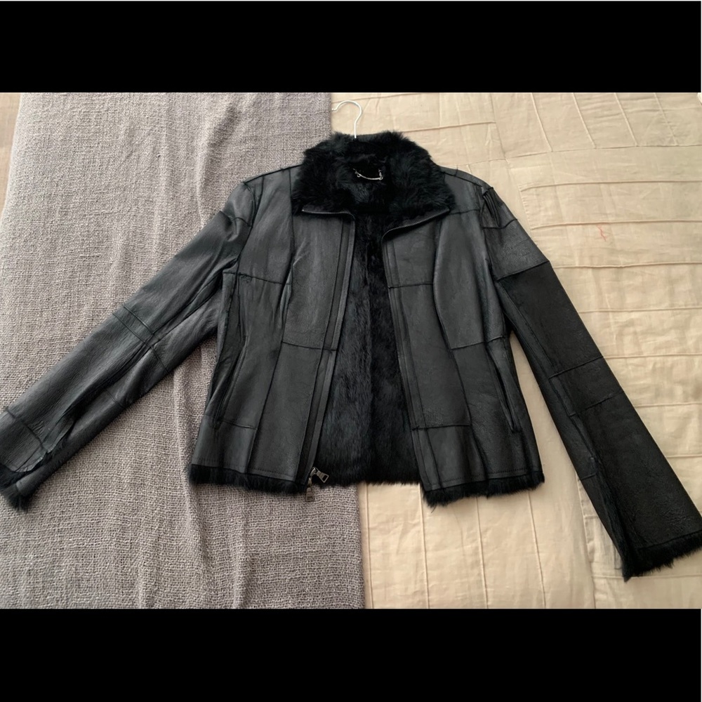 Guess 100% Rabbit fur and leather jacket.